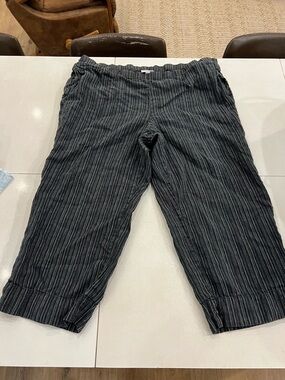 J Jill Linen Pinstripe Pants Cropped  XL Missy Black White